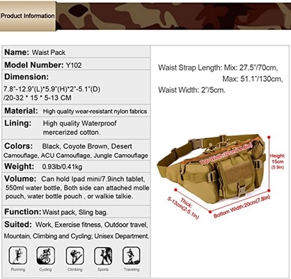Pak van de de Zak Militaire Taille van de Molle het Tactische Taille voor in openlucht het Lopen het Lopende Wandeling Kamperen