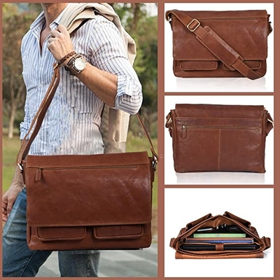 14inch Laptop het Leerboodschapper Bag Canvas Cowhide 400g van Vrouwen
